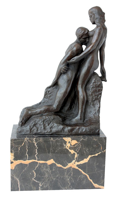 Couple Bronze embrace Sculpture On Marble Base